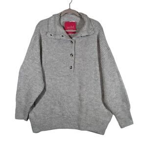 Ingrid Isabel Maternity Sweater Half Button Up Medium Gray Pullover Collared Rib